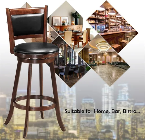 Miniatura 3 de Taburetes de bar altos de 29 pulgadas con respaldo y cojín de PVC, silla de comedor de madera, asiento tapizado, silla retro para sala de estar