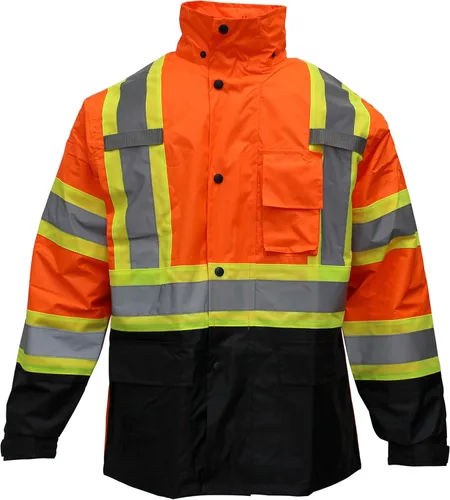 Miniatura 8 de RW-CLA3-TLM55 Y OR77 Clase 3 Traje de lluvia, chaqueta, pantalones de alta visibilidad reflectante fondo negro