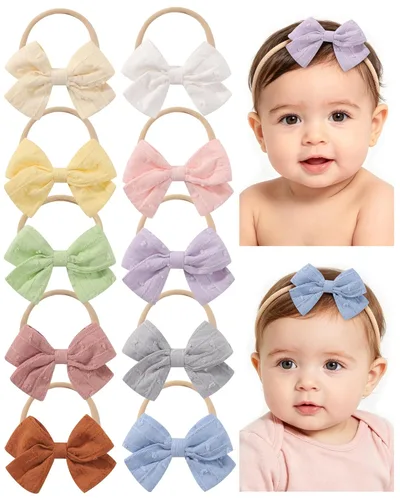 Miniatura 14 de Jollybows 20 diademas con lazo para el pelo, de nailon, bandas de lino elásticas, accesorios para el pelo para niñas, niños y bebés recién nacidos