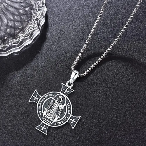 Miniatura 3 de Friggem Collar con colgante de plata de ley 925 de San MiguelSan CristópaloCruz de JesúsSan Benito para hombres, niños y mujeres, el arcángel, nos