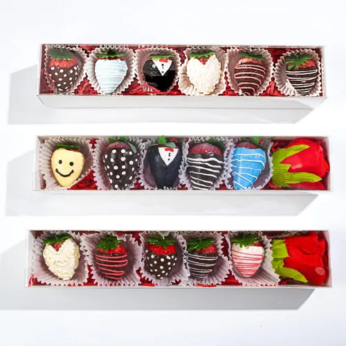 Miniatura 5 de Paquete de 10 cajas de fresa cubiertas de chocolate de 12 x 2.2 x 2 pulgadas para 6, cajas favoritas de fiesta para macarrones, trufas, bombas