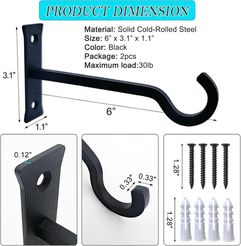 Miniatura 14 de QIEGL Soporte colgante para plantas de 6 pulgadas, gancho de metal para plantas, gancho de pastor decorativo para colgar linternas, comedero