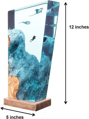 Miniatura 5 de Manta Rays, Diver, Scuba Resin Wood Lamp, Manta Rays Gift, Ocean Theme Diorama, Manta Rays Lamp, Ocean Lamp, Diver Lamp, Stringray Night Light Large