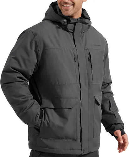 Miniatura 12 de FREE SOLDIER Chaqueta de esquí impermeable para hombre, con forro polar, abrigo de nieve cálido de invierno con capucha costuras totalmente selladas