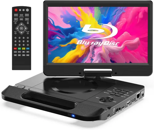FANGOR Reproductor de Blu-ray portátil de 12.5" con pantalla giratoria de 10.5" Full HD 1080P, reproductor de DVD Blu-ray con salida HDMI y entrada