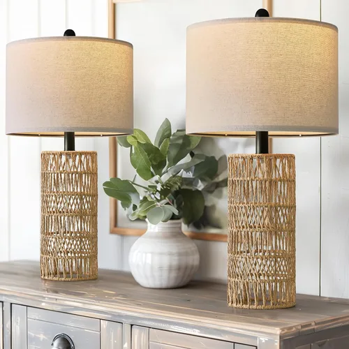 Miniatura 12 de OYEARS Lámparas de mesa de 22.5" para sala de estar, juego de 2 lámparas boho para dormitorios, lámpara de mesita de noche para veladores, lámpara