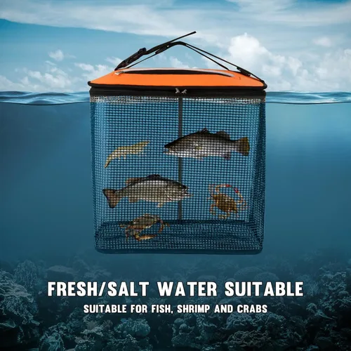Miniatura 8 de QualyQualy Cesta Flotante para Peces para Peces Vivos Capturados, Soporte de Pesca Plegable de 10/15 Galones, Cubo de Pececillos, Jaula de Square