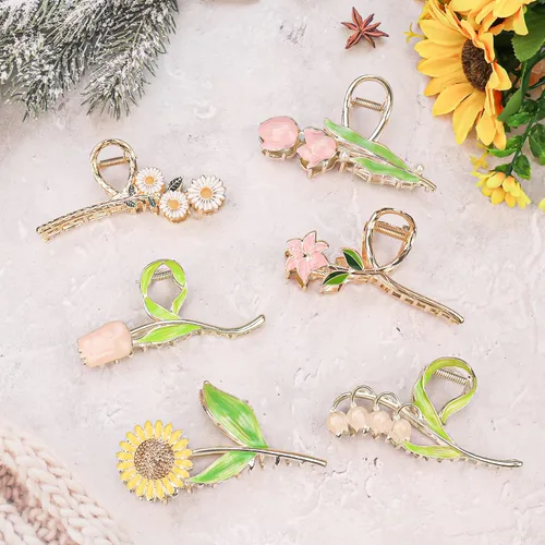 Miniatura 8 de 6 pinzas de metal grandes para el cabello de tulipán, girasol y lirio, pinzas florales antideslizantes para cabello fino y grueso