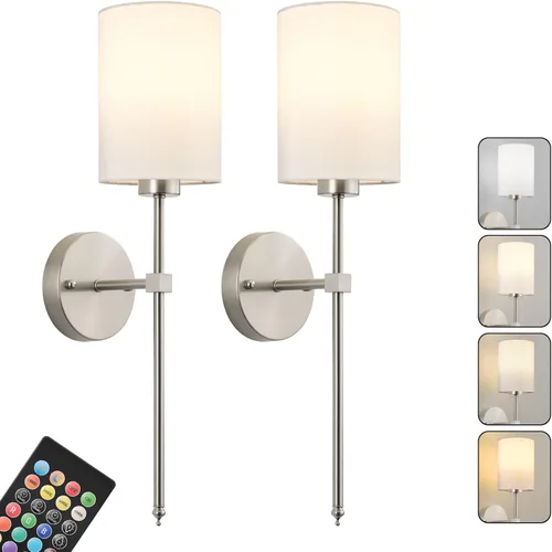 Miniatura 15 de Juego de Dos Apliques de Pared a Batería, Luz de Pared Inalámbrica Recargable con Control Remoto, Regulable, Luz Ámbar/Blanco Cálido/Blanco Negro