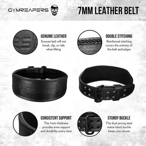 Miniatura 2 de Gymreapers - Cinturón de levantamiento de pesas - 7 mm de cuero profesional resistente con hebilla ajustable - Soporte estabilizador de la parte