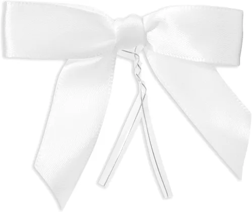 Juvale Lazos para atar torcidos, 100 unidades, cinta de satén blanca, 3 x 2.5 pulgadas, lazos de regalo preatados, lazos para pasteles y