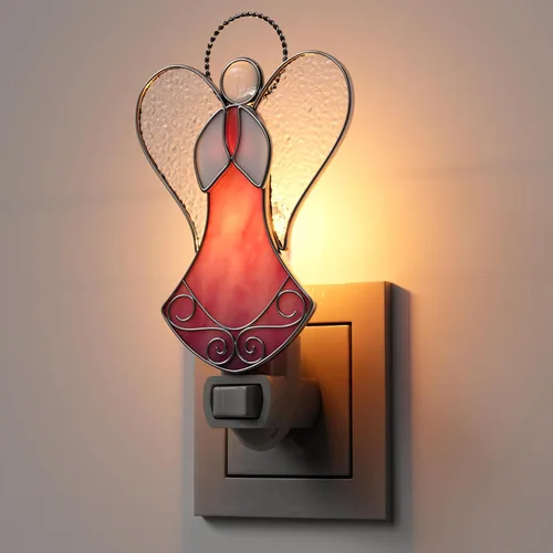 Miniatura 9 de Luz nocturna de ángel enchufable con vitrales rosados, plateados, cromados, enchufables a la pared, para decoración de enchufe de pared, luces