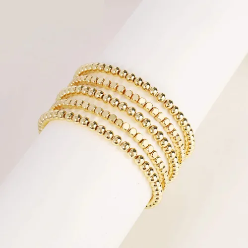 Miniatura 3 de Pulsera para mujer con cuentas chapadas en oro de 14 quilates, pulsera elástica de cuentas redondas