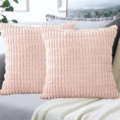 Miniatura 6 de OTOSTAR Paquete de 2 fundas de almohada decorativas de pana de 18 x 18 pulgadas, suaves, estilo bohemio, a rayas, cuadradas, estilo rural, para Rosa