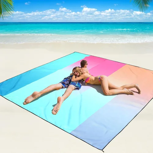 Miniatura 15 de WIWIGO Manta de playa impermeable a prueba de arena tapete de playa 79" X 83"/10'x9' para 2-8 adultos, de secado rápido, tapete de picnic al aire