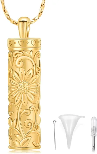 Miniatura 58 de Collar de urna de girasol para cenizas, collar de barra cilíndrica para cenizas para mujer, colgante de recuerdo para cenizas, joyería de cremación