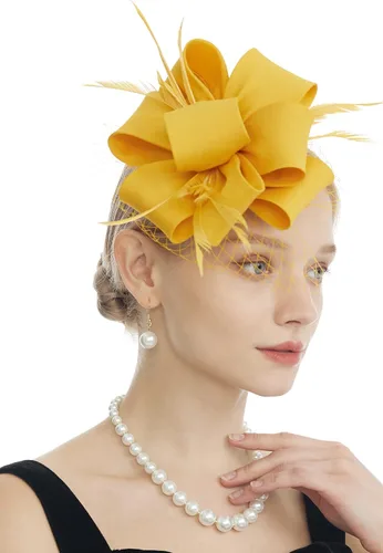 Miniatura 2 de Myjoyday Tocado para mujer, para fiesta de té, iglesia, cóctel, plumas, velo, diadema con clip para el cabello