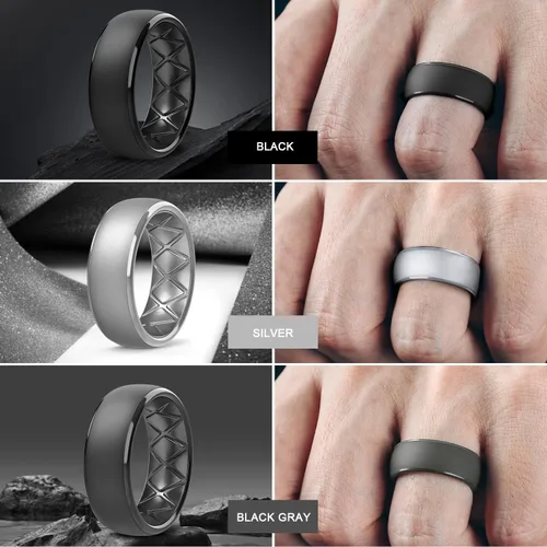 Miniatura 54 de Egnaro Anillos de boda de silicona para hombre: 1/4/6/7 Multipack de anillos de boda de goma con arco interior Diseño ergonómico transpirable