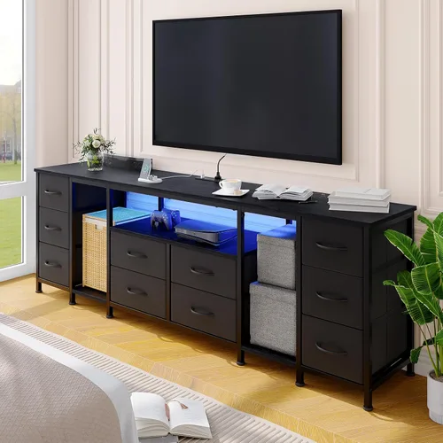 Miniatura 8 de Garvee Cómoda de 10 cajones, soporte de TV con cajones de tela y tomas de corriente para TV de 75, 70 y 65 pulgadas, mesa consola de TV, centro