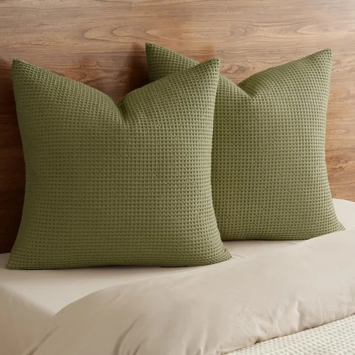 Miniatura 34 de PHF Funda de almohada 100% algodón con tejido de gofre, 18 x 18 pulgadas, sin relleno, paquete de 2 elegantes fundas de almohada cuadradas Gris claro
