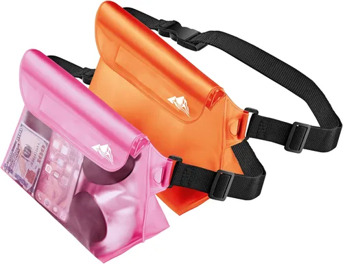 Miniatura 19 de HEETA Paquete de 2 bolsas impermeables con correa para la cintura, bolsa seca táctil con cinturón ajustable para teléfono, objetos de valor