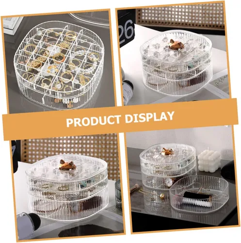 Miniatura 4 de Caja organizadora de joyas apilable transparente con múltiples compartimentos, contenedor de almacenamiento de joyas para aretes, collares