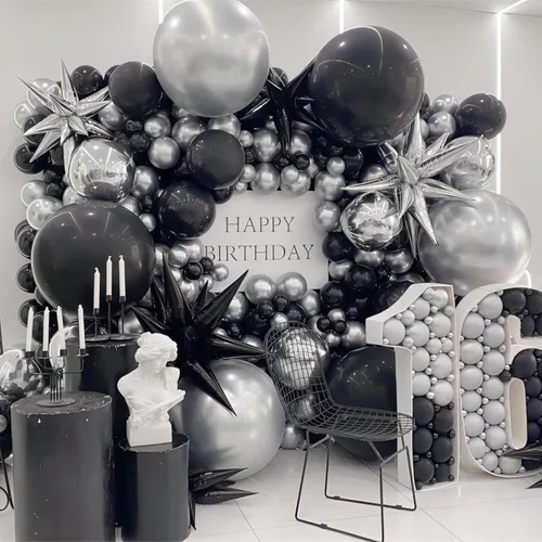 Miniatura 2 de Globos de estrella negra, 12 unidades, globos de explosión de estrella de aluminio de 27/22 pulgadas, globo de cono de Mylar de espiga grande