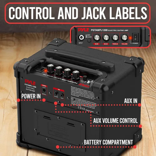 Miniatura 4 de Pyle Amplificador portátil de guitarra eléctrica, batería o pared, 10 vatios, mini amplificador de instrumento con altavoz de alta definición de 5