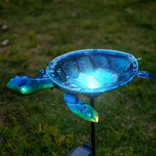 Miniatura 5 de MUMTOP Baño solar para pájaros al aire libre, pequeño comedero para pájaros con estaca de metal de tortuga para decoración exterior de jardín y patio