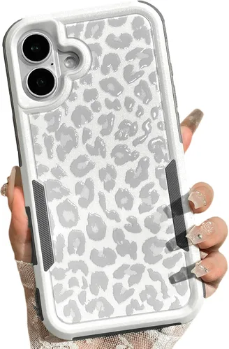 Miniatura 13 de Funda magnética para iPhone 17 Pro, compatible con Magsafe, lindo estampado de leopardo blanco guepardo, resistente, resistente, protección