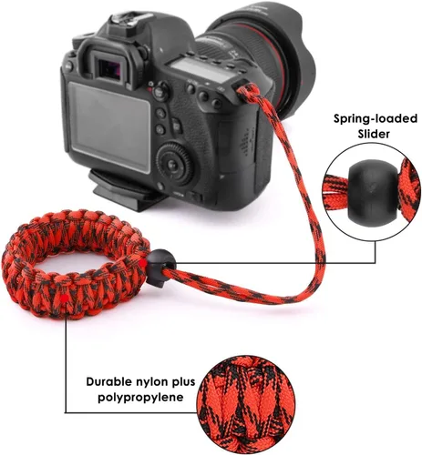 Miniatura 3 de MoKo Correa trenzada de nailon Paracord para videocámara/binoculares/Nikon/Canon/Sony/SLR/DSLR cámara digital Negro + rojo/negro
