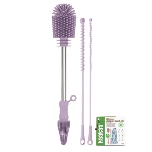 Miniatura 15 de Haakaa Kit de cepillos de limpieza de silicona, limpiador de cepillos para biberones para extractor de leche, pezón, bolsa de almacenamiento de Rosa