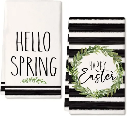ARKENY Juego de 2 toallas de cocina de Pascua, 18 x 26 pulgadas, ultra absorbentes, paño de secado de barra, feliz Pascua, color verde