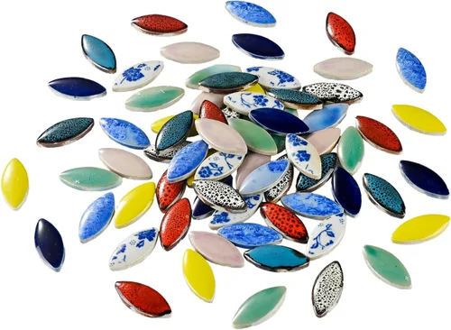 Miniatura 23 de 70 Piezas de Azulejos de Mosaico de Pétalos, Azulejos Cerámicos a Granel, Suministros de Piezas Cerámicas Manchadas, Kit de Piezas de Cerámica