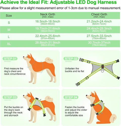 Miniatura 5 de Visinite Arnés LED para perro, chaleco de perro con luz recargable por USB, 2 modos de iluminación que brillan en la oscuridad, arnés ajustable