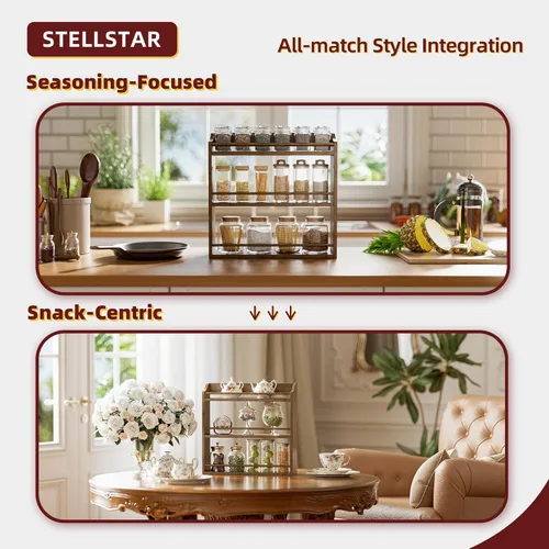 Miniatura 6 de STELLSTAR Estante de especias para encimera, estante organizador de tarros de condimentos de bambú para montaje en pared, 15.83 pulgadas de ancho x