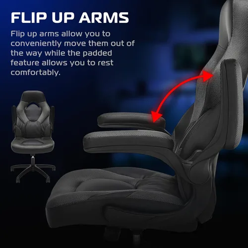 Miniatura 3 de RESPAWN 3085 Silla ergonómica para juegos para adultos, silla de oficina de respaldo alto con reposacabezas y brazos abatibles, asiento de cuero Gris