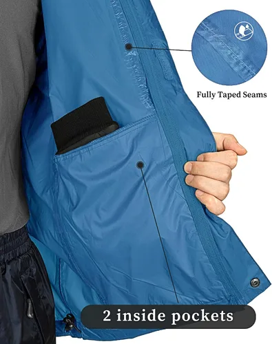 Miniatura 67 de 33,000ft - Chaqueta de lluvia impermeable y plegable para hombre, ligera, con capucha, cortavientos ideal para golf o ciclismo