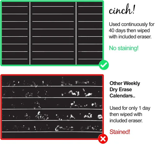 Miniatura 5 de Cinch! Planificador semanal magnético de borrado en seco de 17 x 12 pulgadas para refrigerador, tablero de calendario semanal negro con 4 marcadores