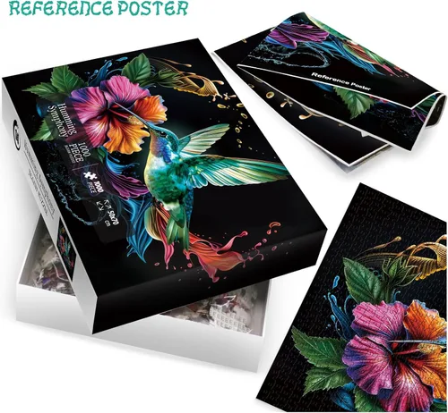 Miniatura 4 de Rompecabezas de flores de pájaros coloridos para adultos, 1000 piezas de naturaleza, hermoso rompecabezas de arte de plantas de colibrí