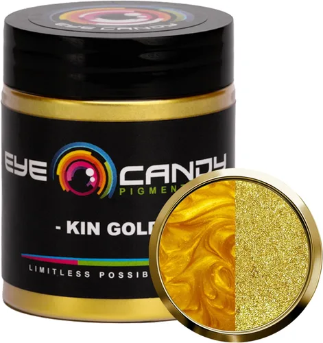 Pigmentos Eye Candy Oro Mica en Polvo Premium - Kin Gold (25gr) - para Epoxi, Resina, Jabón, Pintura, Carpintería, Vaciado de Acrílico, Bombas de