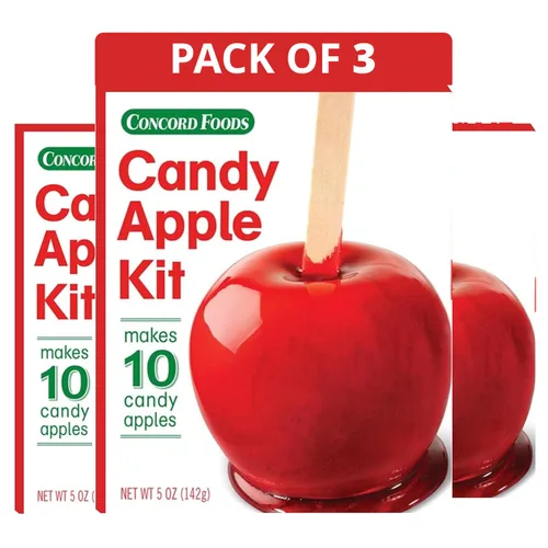 Concord Foods Kit de manzana de caramelo (paquete de 3) – Manzanas rojas clásicas para golosinas familiares, carnavales, ferias y recaudación de