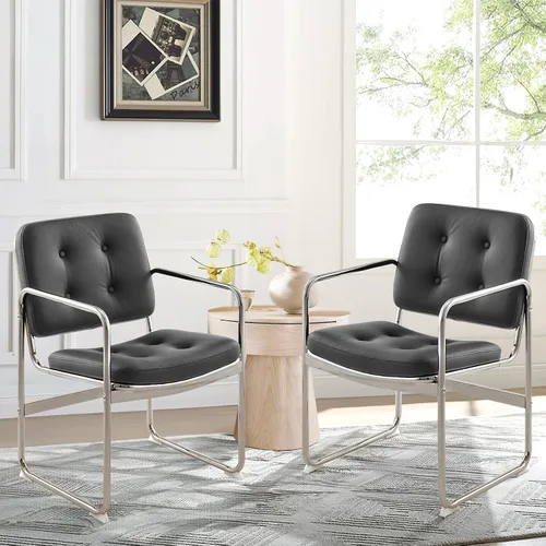 Miniatura 13 de MALOL Juego de 2 sillas de comedor, sillas de comedor tapizadas con patas de metal y almohadillas antideslizantes, silla de cocina con respaldo Beige
