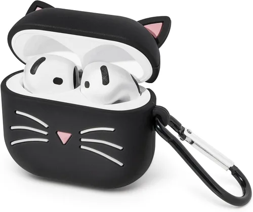 Miniatura 7 de Linda funda para AirPods 3 (2021), funda de silicona suave a prueba de golpes con mosquetón para AirPods 3D de 3ª generación (2021), diseño de gato