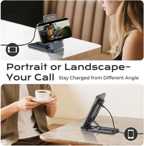 Miniatura 6 de Paquete de 2 cargadores de teléfono inalámbricos rápidos de 15 W, estación de carga inalámbrica plegable para teléfono celular compatible con iPhone
