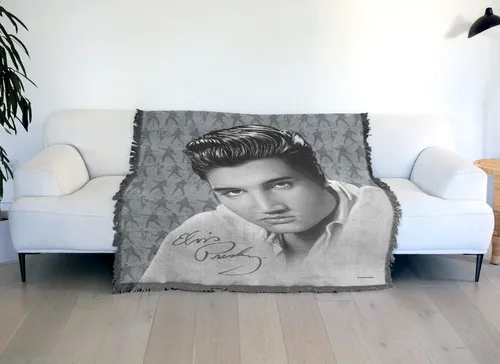 Miniatura 6 de LOGOVISION Elvis Presley - Manta de 50 x 60 pulgadas, tejido con moves, mezcla de algodón, con flecos