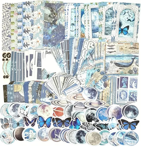 Esweny Paquete de 200 piezas de suministros vintage para álbumes de recortes, papel de calcomanías estéticas para álbumes de recortes, kit de diario
