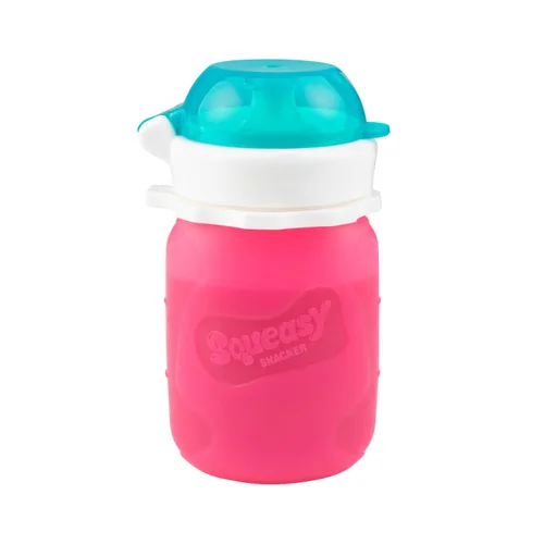 Miniatura 15 de Aqua 3.5 oz Squeasy Snacker - Bolsa de comida reutilizable de silicona a prueba de derrames - para alimentos blandos y líquidos - Agua, salsa