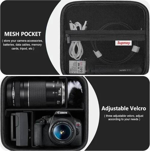 Miniatura 5 de Funda rígida de transporte para Canon EOS Rebel T7 / T8i / T5 / R50 / R100 / T6 / R8 / R10 / R5 Mark II / R7 / R5 / T100 DSLR cámara, lente, trípode