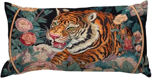 Miniatura 16 de Chinoiserie Throw Pillow Case Red Peony Floral Lumbar Pillowcases Asian Style Decorative Pillow Home Cotton Linen 12x18 Rustic Cushion Cover for